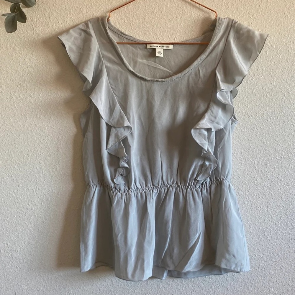 Slate Grey Banana Republic Ruffle Blouse